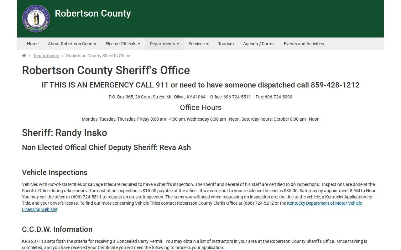 Robertson County Sheriff official webpage without a public same-day arrest feed