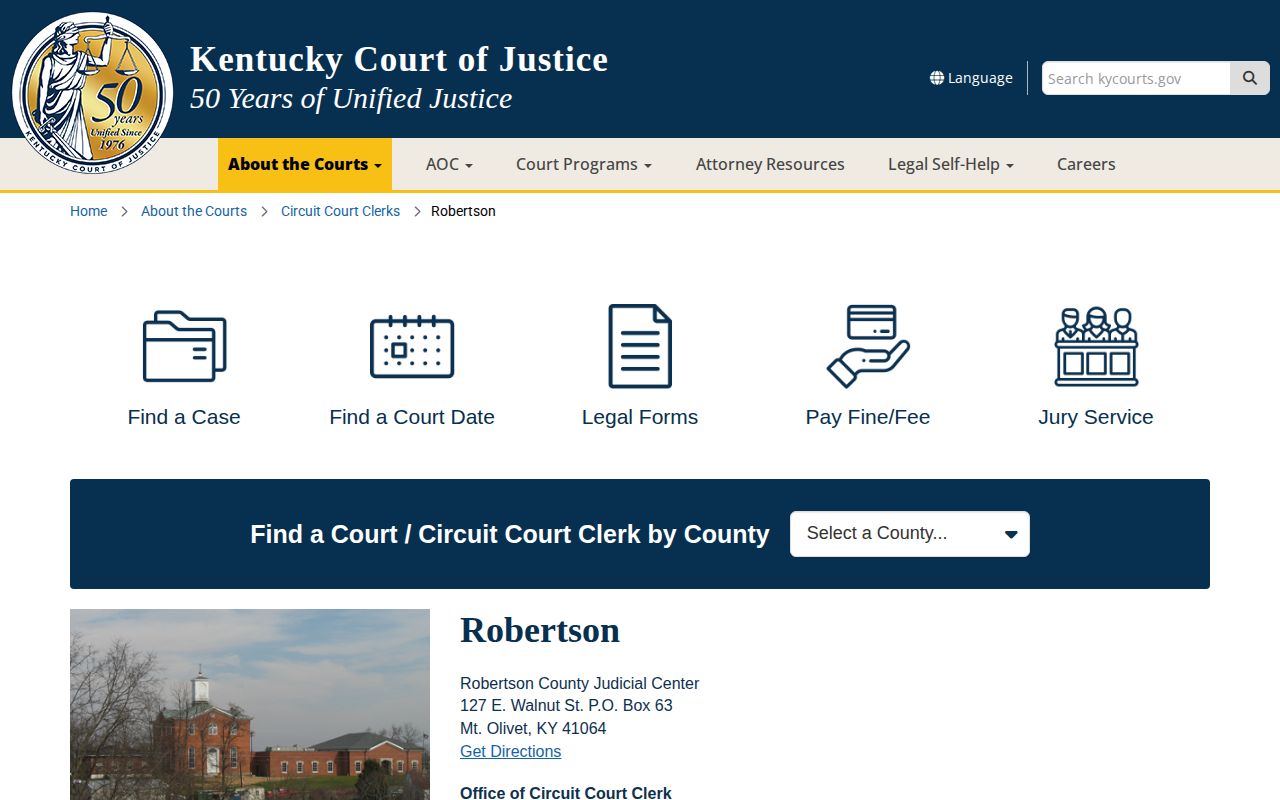 Robertson County Court of Justice case access page