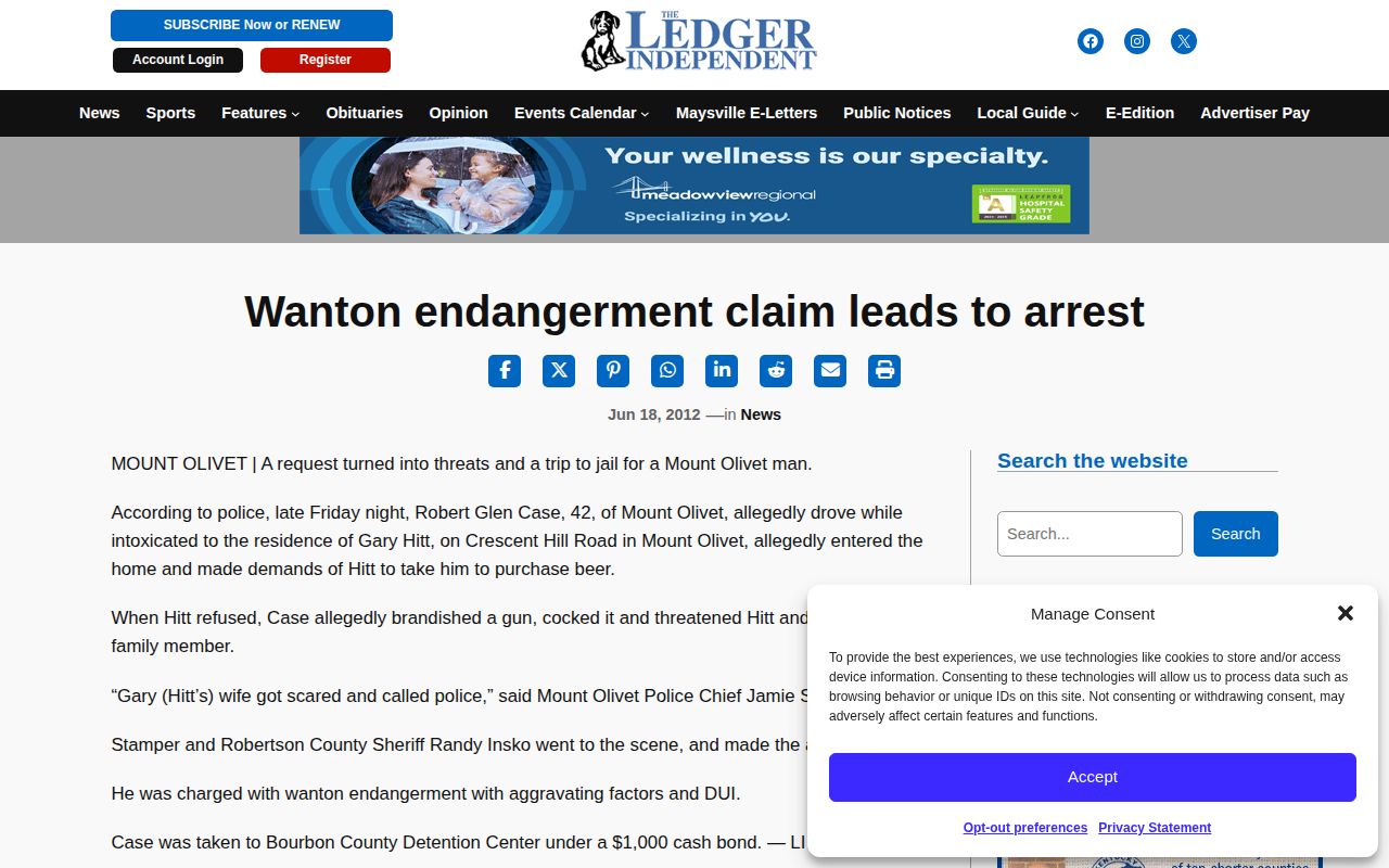 Ledger Independent Robertson County arrest news article